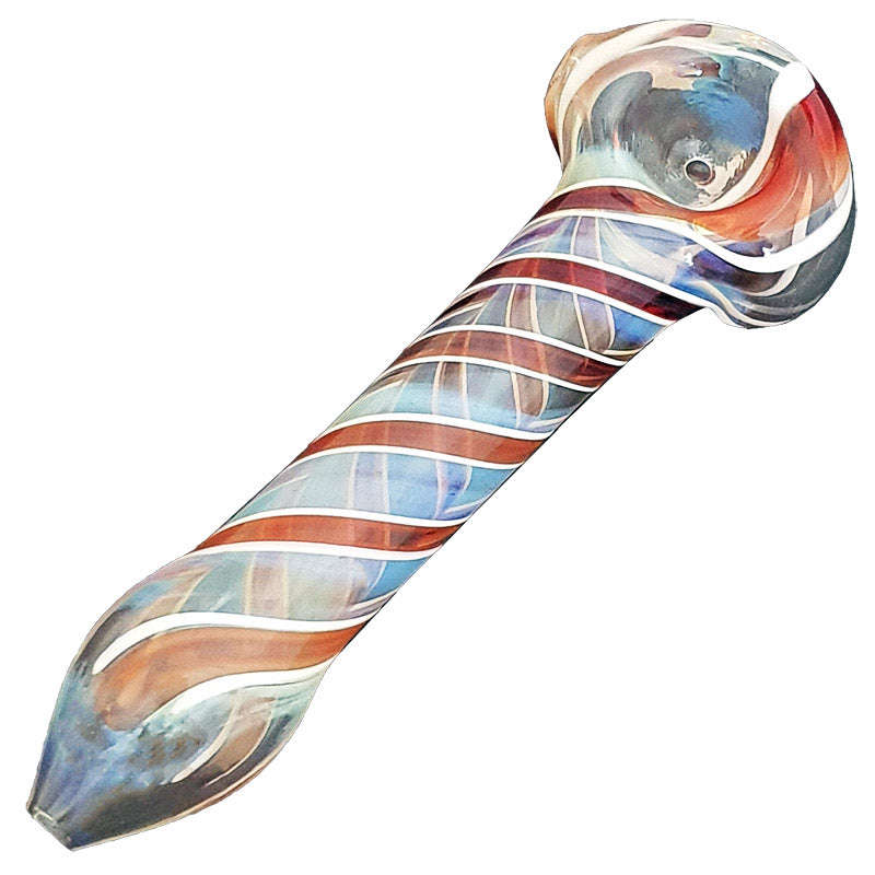 SP062: Outside Colour Spoon Pipe - 11cm / White & Blue / glass