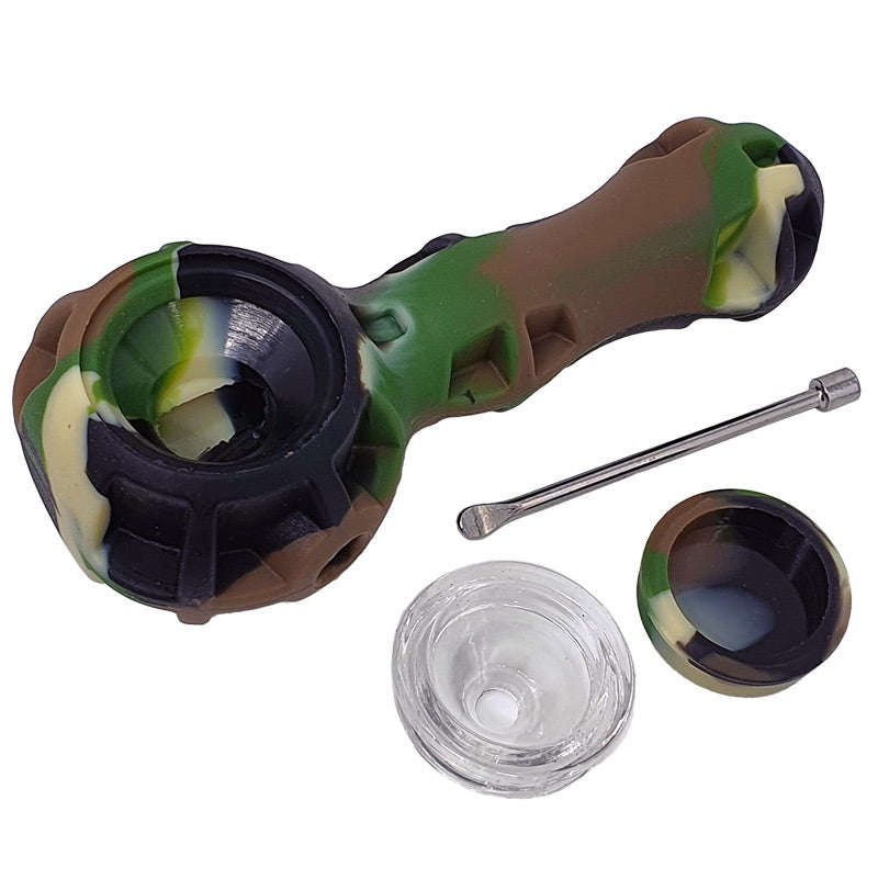 Silicone Dab and Herb pipe - 11 cm / Brown cream green and Black / Silicone