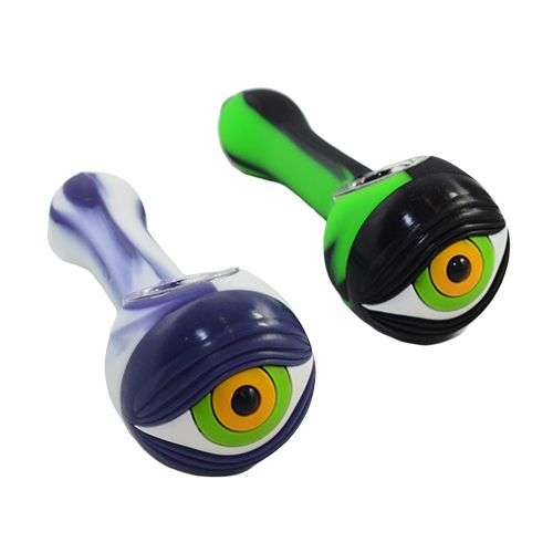 PI005 SILICONE EYE BALL HAND PIPE - 12 cm / Black and Green / Silicone
