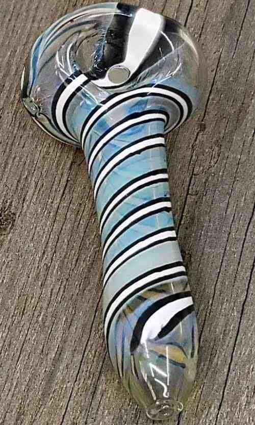 Glass smoking spoon pipe - 8cm / White & Green / glass