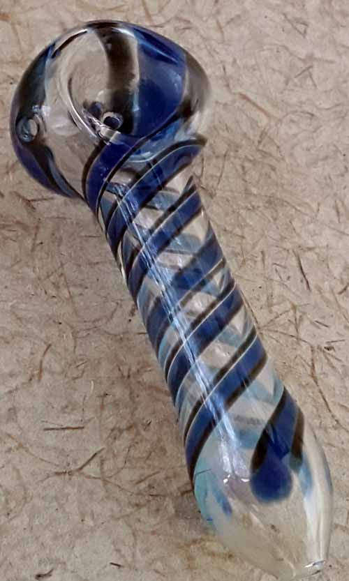 Glass smoking spoon pipe - 8cm / White & Green / glass