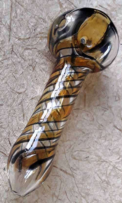 Glass smoking spoon pipe - 8cm / White & Green / glass