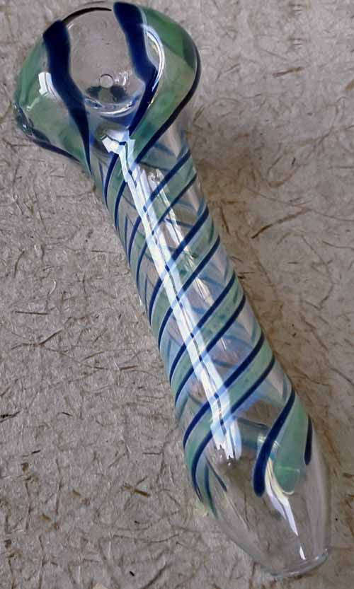 Glass smoking spoon pipe - 8cm / White & Green / glass