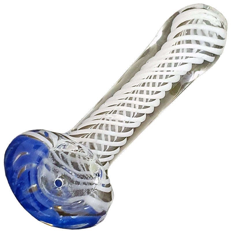 Glass smoking spoon pipe - 9cm / White and Blue / Glass