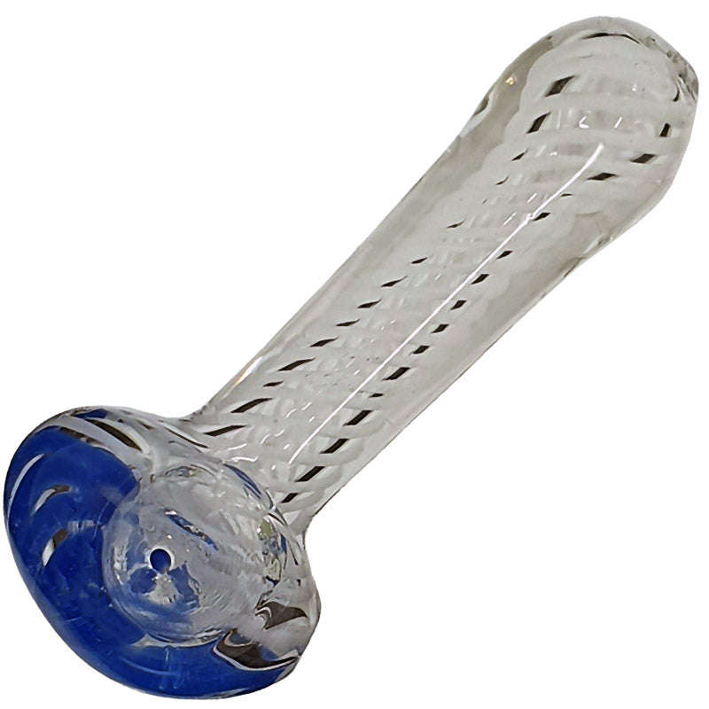 Glass smoking spoon pipe - 9cm / White and Blue / Glass