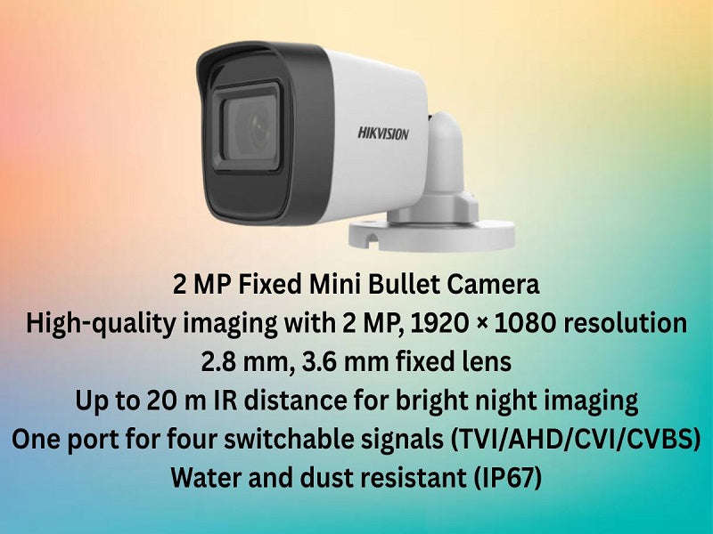 Hikvision 4CH 2MP Bullet CCTV Kit - 4 Cameras, 20m Cables, No HDD