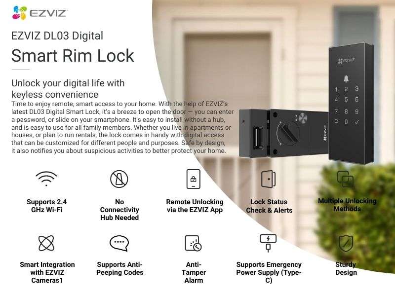 EZVIZ DL03 Digital Smart Door Lock - Keyless PIN & App, No Hub Needed