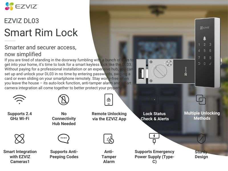 EZVIZ DL03 Pro Smart Lock - Grey, Fingerprint, Wi-Fi, Passcode, App (CS-DL03-WP)