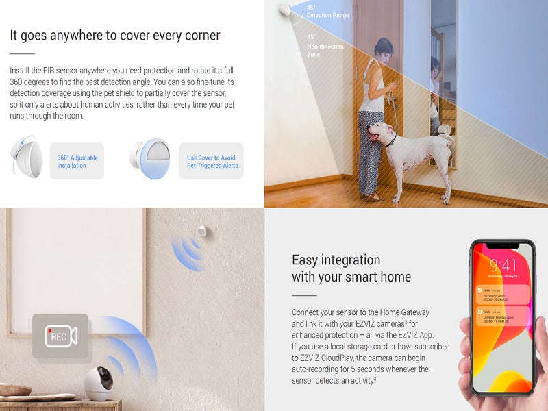 EZVIZ T1C Wireless PIR Motion Sensor - Zigbee 3.0, 7m Range, 2-Year Battery