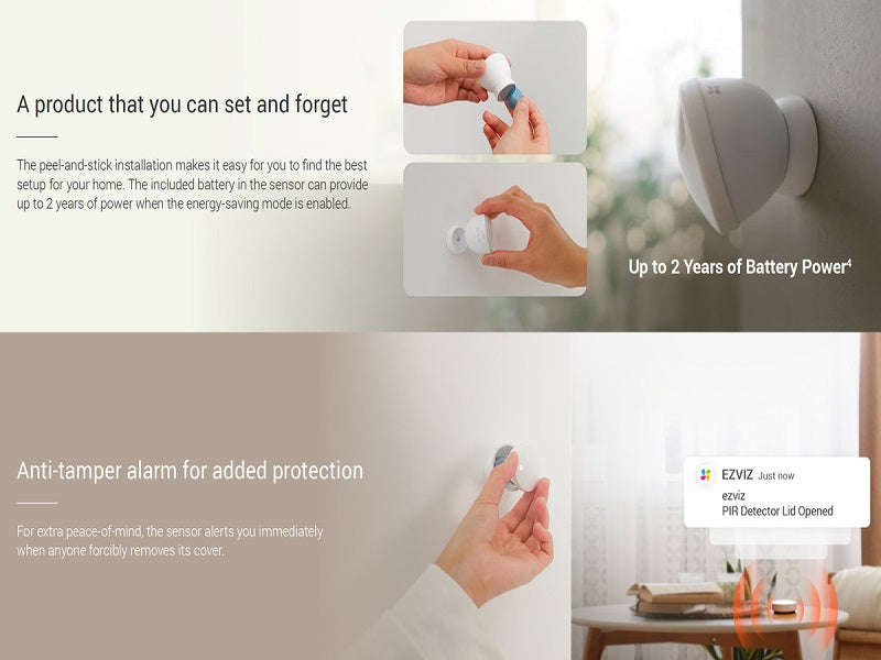EZVIZ T1C Wireless PIR Motion Sensor - Zigbee 3.0, 7m Range, 2-Year Battery