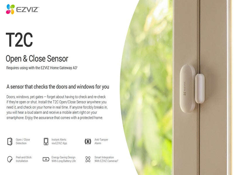 EZVIZ T2C Wireless Door & Window Open/Close Sensor - Zigbee 3.0, 2-Year Battery