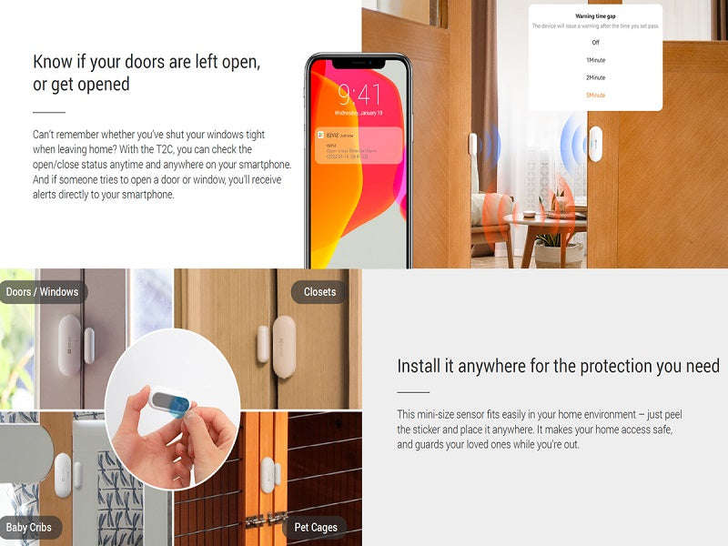 EZVIZ T2C Wireless Door & Window Open/Close Sensor - Zigbee 3.0, 2-Year Battery