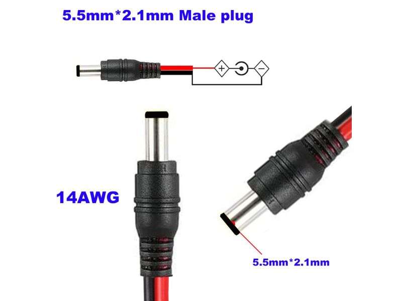 DC Power Cable 5.5x2.1mm Male 25cm - CCTV, LED, Router Pigtail Lead