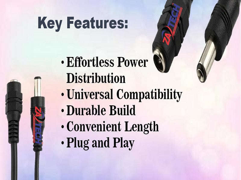 DC Power Splitter Cable 1 Female to 2 Male 5.5x2.1mm (DCW2P) - CCTV & LED