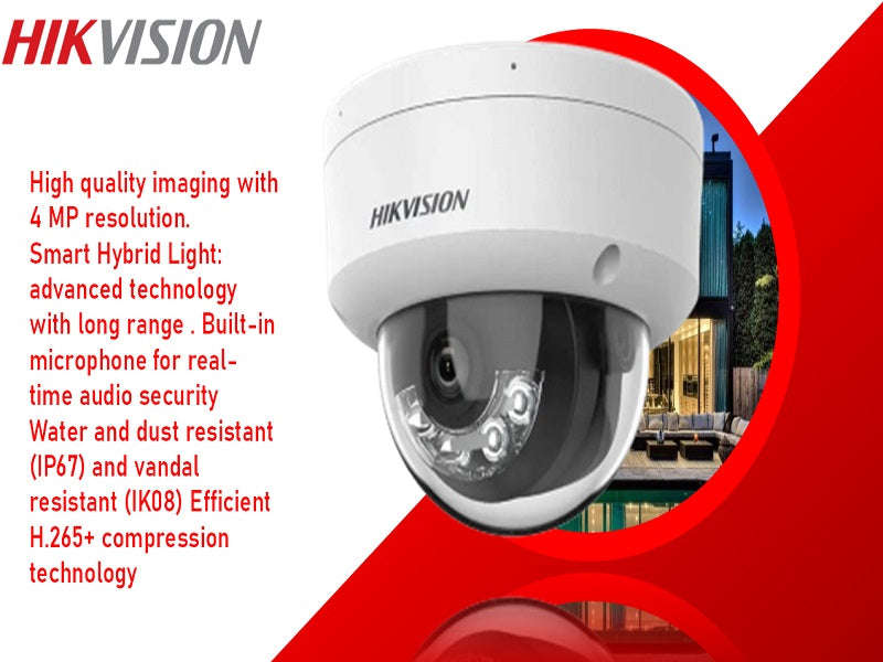Hikvision DS-2CD2141G0-LIU 4MP IP Dome Camera - 2.8mm, Smart Hybrid Light, Mic