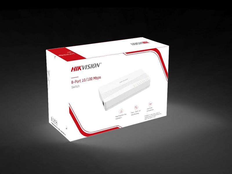 Hikvision DS-3E0108D-E 8-Port Ethernet Switch - 10/100Mbps RJ45, Unmanaged Desktop