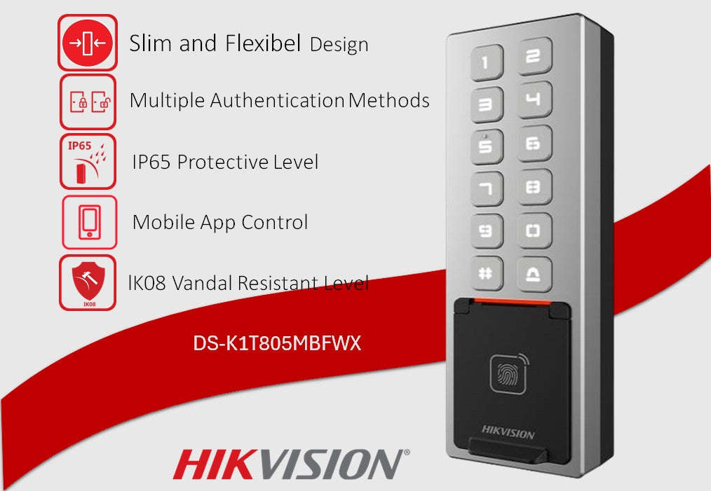 Hikvision DS-K1T805MBFWX Access Control Terminal - Fingerprint, Card, PIN, BLE, IP65