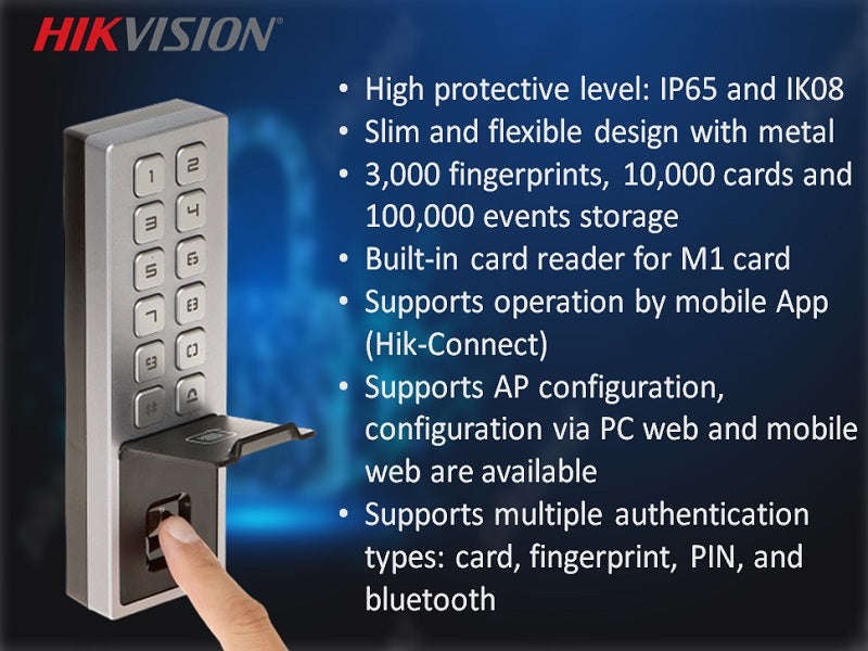 Hikvision DS-K1T805MBFWX Access Control Terminal - Fingerprint, Card, PIN, BLE, IP65