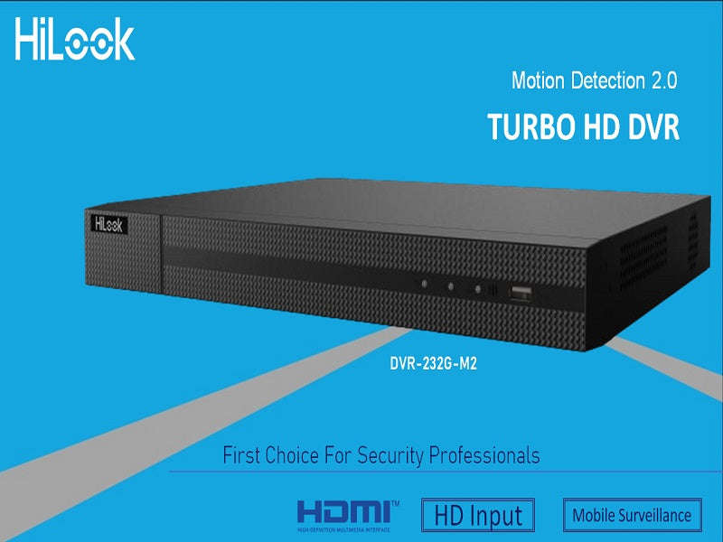 HiLook DVR-232G-M2 32-Channel 1080p Lite 1U DVR - H.265 Pro+, Dual SATA, 5MP IP