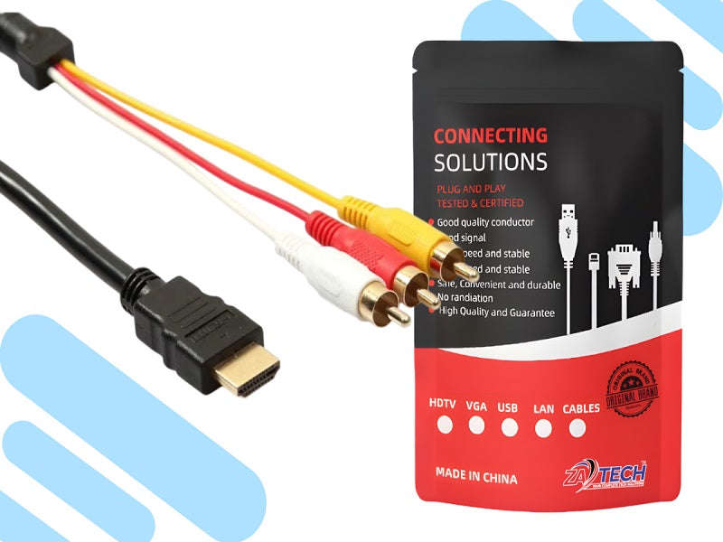 HDMI to 3 RCA AV Cable 1.5m - HDMI Male to Composite, Plug & Play (HDMI2RCA)