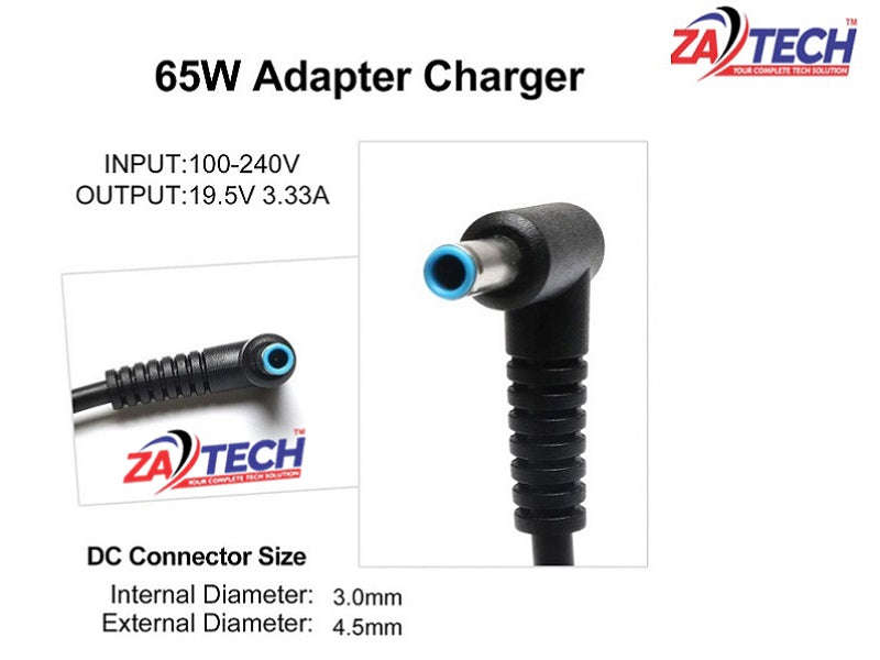 HP Laptop Charger 19.5V 3.33A 65W AC Adapter - 4.5 x 3.0mm Tip, Black