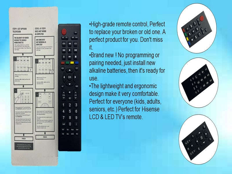 Replacement Remote Control for Hisense LED & LCD TVs - No Programming (HTV-01)