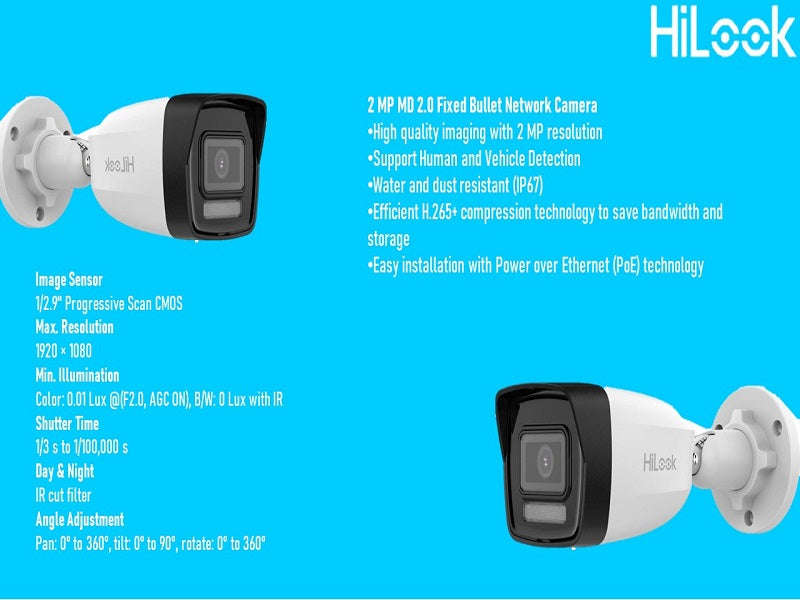 Hilook IPC-B120HA-LU 2MP IP Bullet Camera - 2.8mm, 30m IR, White Light, PoE, IP67