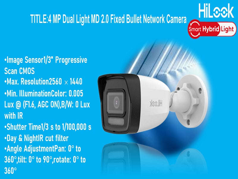 Hilook IPC-B140HA-LU 4MP IP Bullet Camera - 2.8mm, Dual Light 30m, H.265+, PoE, IP67