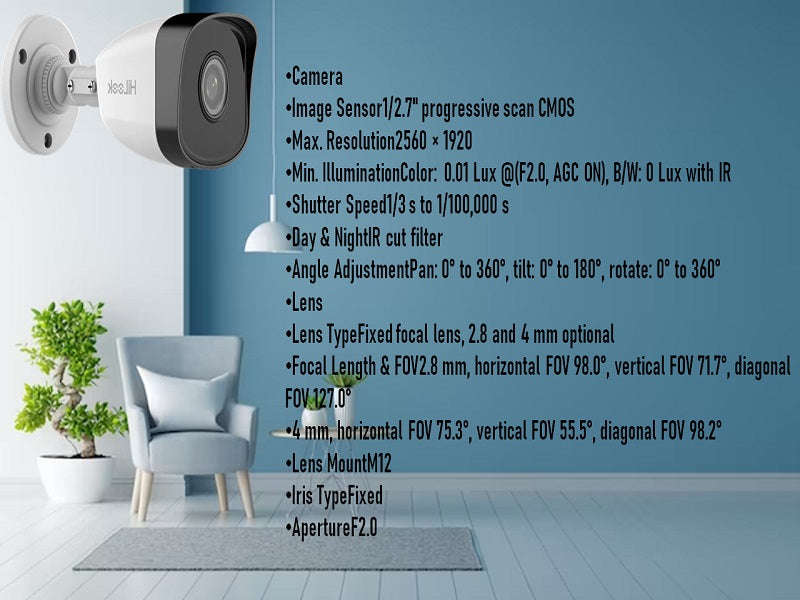 HiLook 5MP IP Bullet Camera 2.8mm - B150H, 30m IR, PoE, 1/2.7" CMOS (IPC-B150H)