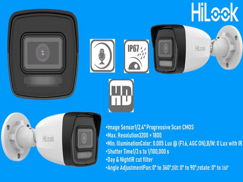 Hilook IPC-B160HA-LU 6MP IP Bullet Camera - 2.8mm, Dual Light 30m, H.265+, PoE, IP67