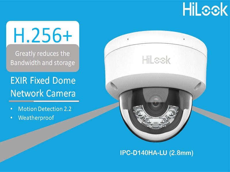 Hilook IPC-D140HA-LU 4MP IP Dome Camera - 2.8mm, Dual Light 30m, 120dB WDR, PoE