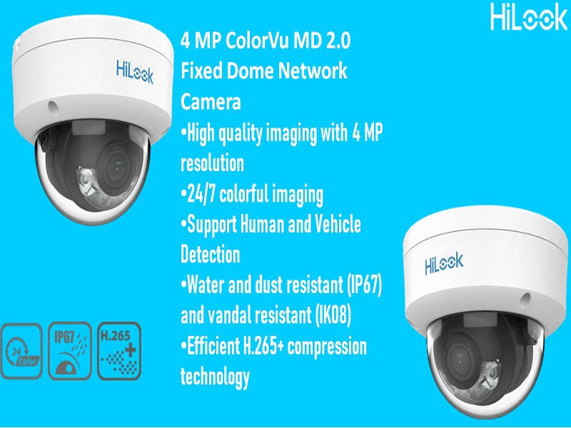 Hilook IPC-D149HA ColorVu 4MP IP Dome Camera - 2.8mm, 30m White Light, 120dB WDR, PoE
