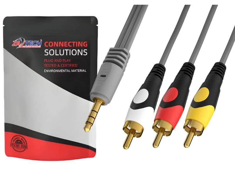 ZATECH 3.5mm AV to 3 RCA Cable - Audio & Composite Video, Male, 1.5m (ITAUD3RCA)