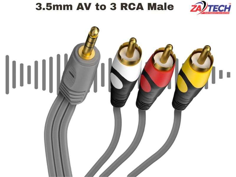 ZATECH 3.5mm AV to 3 RCA Cable - Audio & Composite Video, Male, 1.5m (ITAUD3RCA)