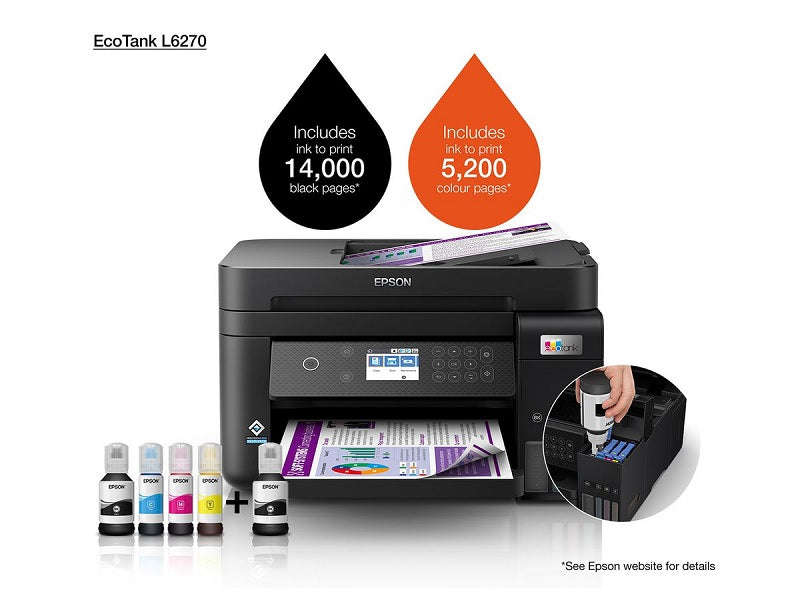 Epson EcoTank L6270 A4 Wi-Fi All-in-One Printer - Print/Scan/Copy, ADF, Duplex