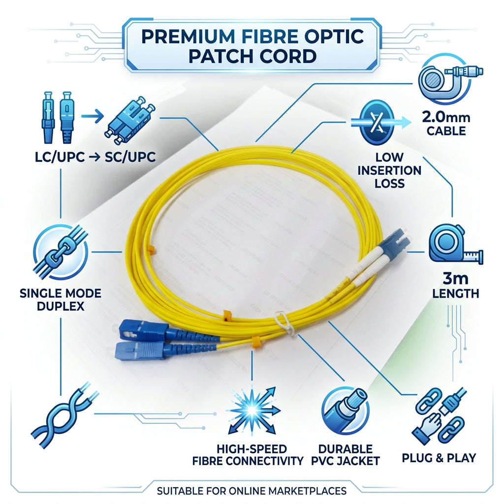 ZATECH LC to SC Fibre Optic Patch Cable 3m - Single Mode Duplex