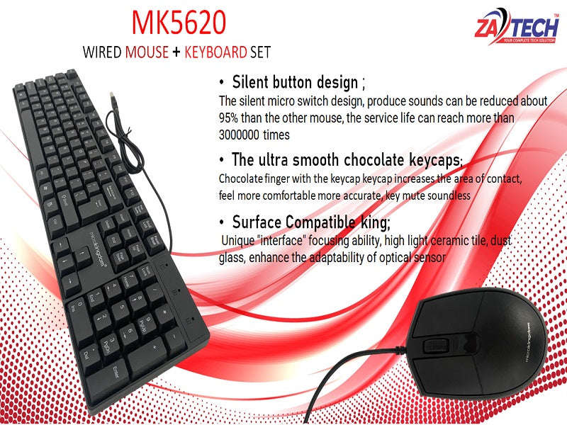 Microkingdom MK5620 Wired Keyboard & Mouse Combo - USB, Ergonomic Compact