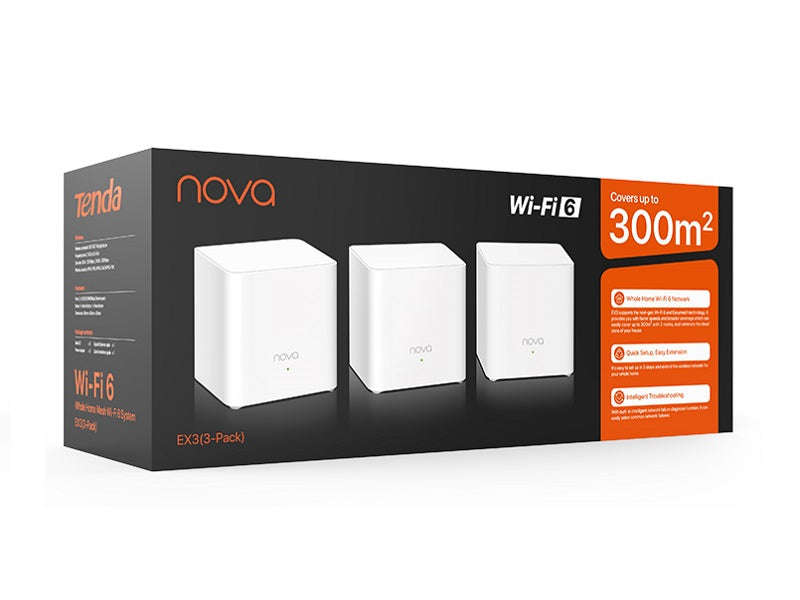Tenda Nova MX3 AX1500 Whole Home Mesh Wi-Fi 6 System - 3-Pack, Gigabit, 270m2