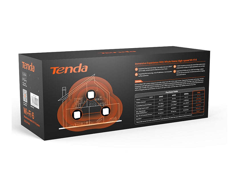 Tenda Nova MX3 AX1500 Whole Home Mesh Wi-Fi 6 System - 3-Pack, Gigabit, 270m2
