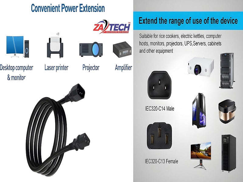 ZATECH Heavy-Duty Power Extension Cable - Universal Home & Office