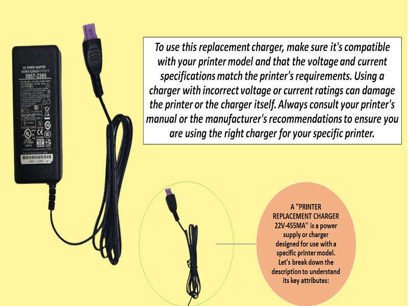 Printer Replacement Charger AC Adapter - 22V 455mA Power Supply