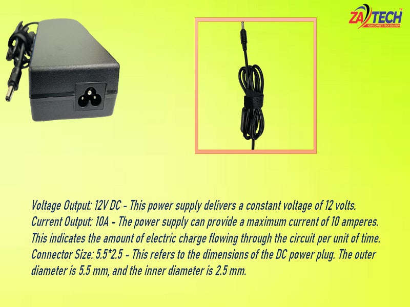 CCTV Power Supply 12V 10A DC - 5.5x2.5mm Barrel Adapter for Cameras