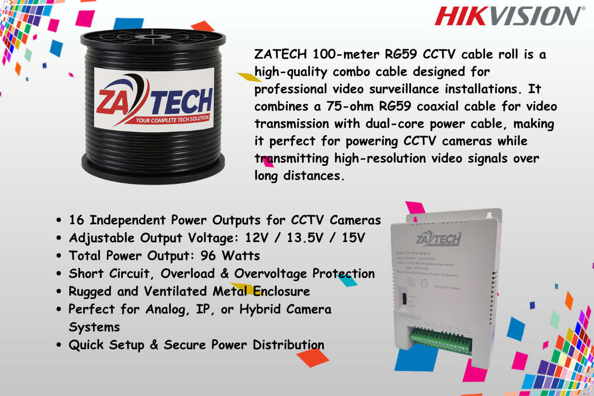 Hikvision 16CH ColorVu eDVR CCTV Kit with 1TB eSSD & Zatech RG59 Rolls