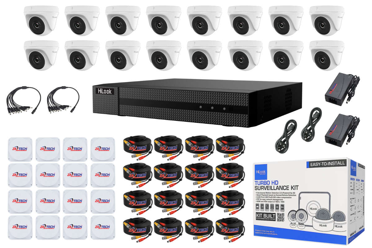 Hilook 16CH Dome Camera CCTV Kit With Zatech ready Cables, Junction Boxes