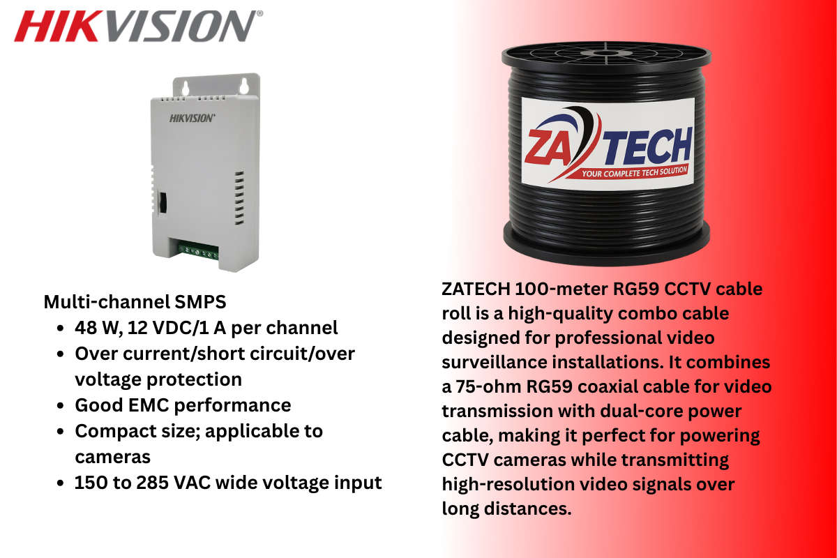 Hikvision 4CH eDVR Dome CCTV Kit with 1TB Built-in SSD and Zatech RG59 Cable