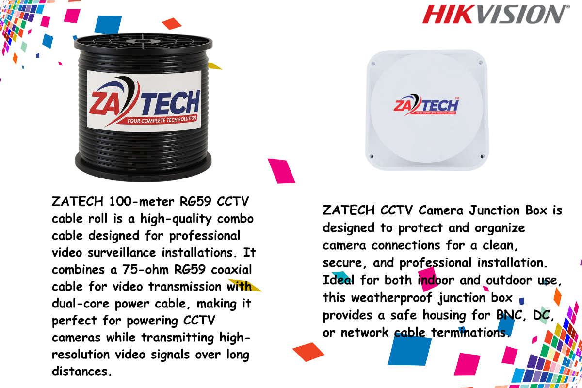 Hikvision 4-Ch ColorVu CCTV Kit with 1TB eSSD DVR, Zatech RG59 Roll and JB