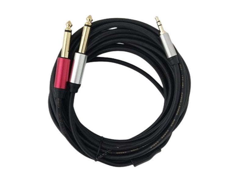 Microphone Cable 3.5mm Male to 2x 6.35mm Male - 5m Shielded Audio Y-Splitter