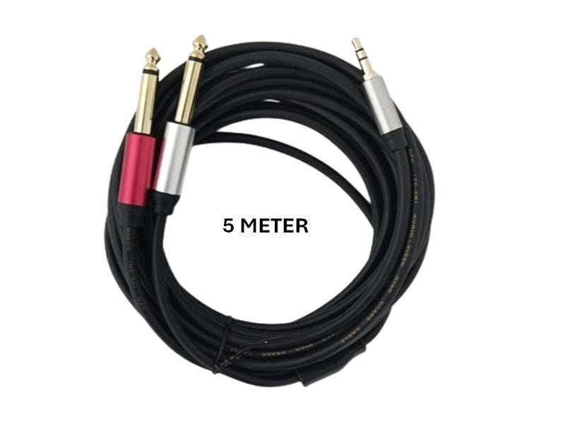 Microphone Cable 3.5mm Male to 2x 6.35mm Male - 5m Shielded Audio Y-Splitter