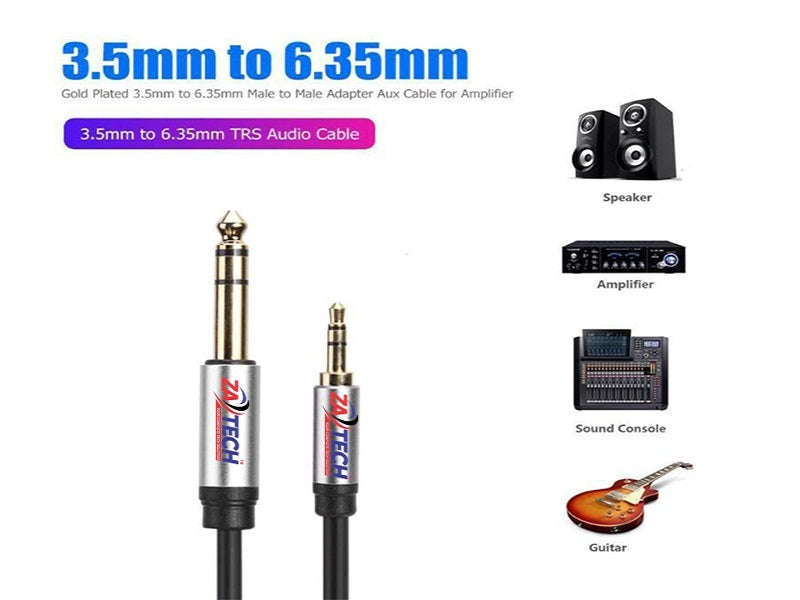 ZATECH Microphone Cable 3.5mm Male to 6.35mm Male - 5m Audio Interconnect