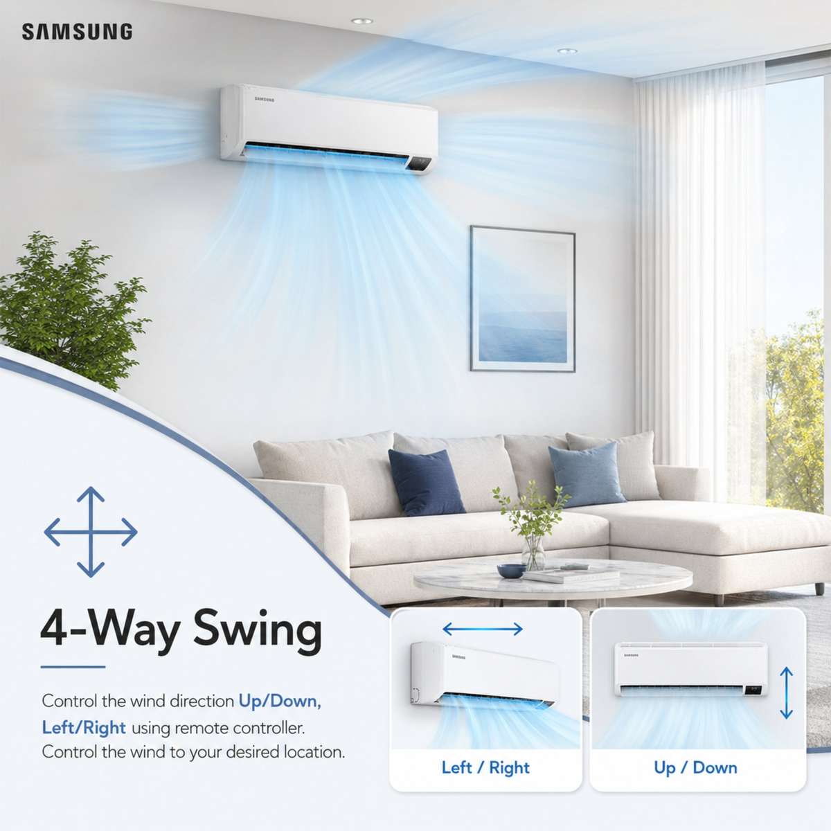 Samsung AR6500 24000 BTU WindFree Inverter Split Air Conditioner - Heating & Cooling, R410A